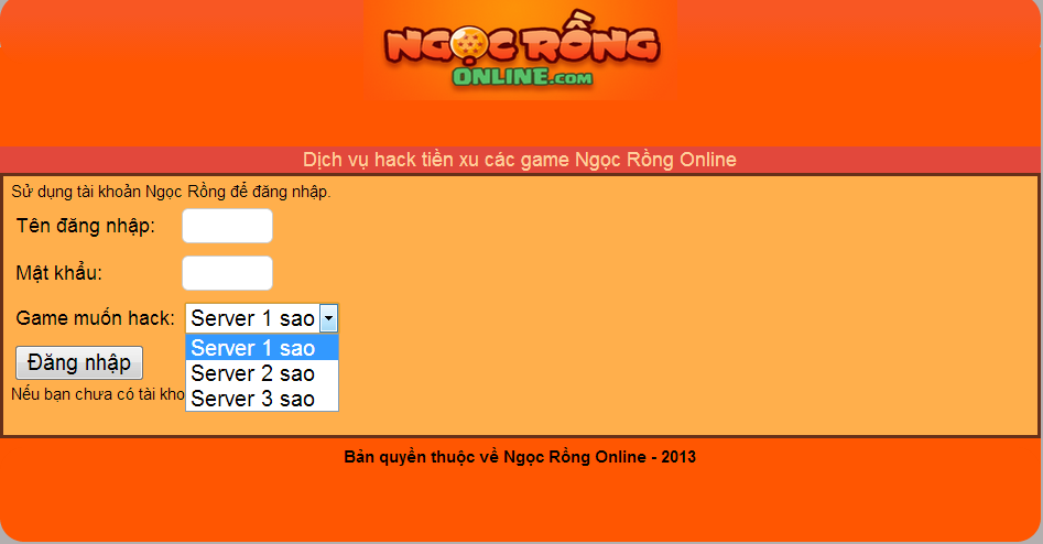 Share code scam nick Ngọc Rồng Online